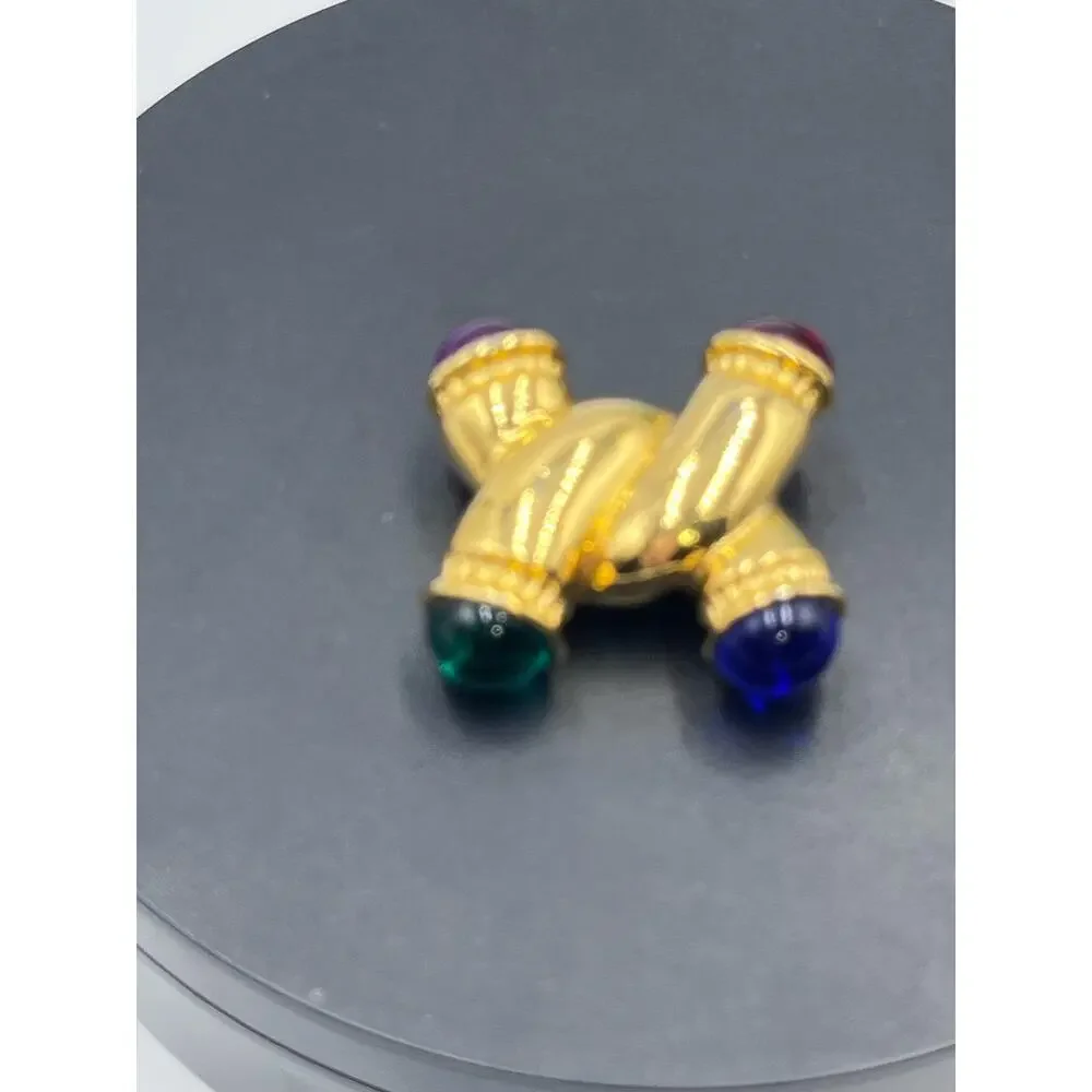 IVANA Signed Vintage Gold W/ Multicolored Cabochons Gripoix Style‎ Brooch